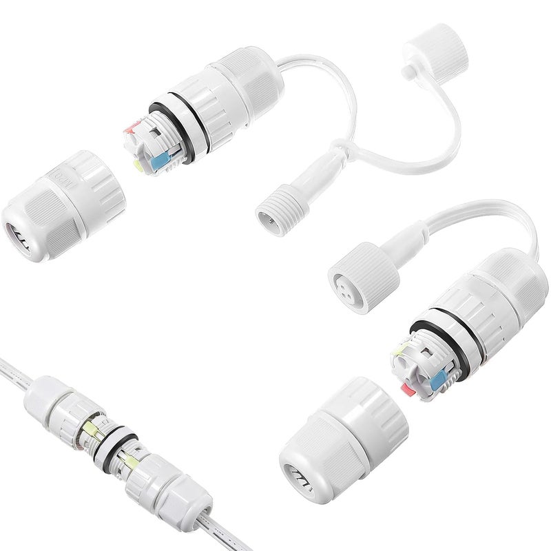 Feekoon Waterproof 3 Pin Wire Connector Compatible with Govee H705A H705B H705C H706A H706B H706C, Permanent Outdoor Lights Wire Connector with Male & Female Connectors for String Light Repair - Image 1